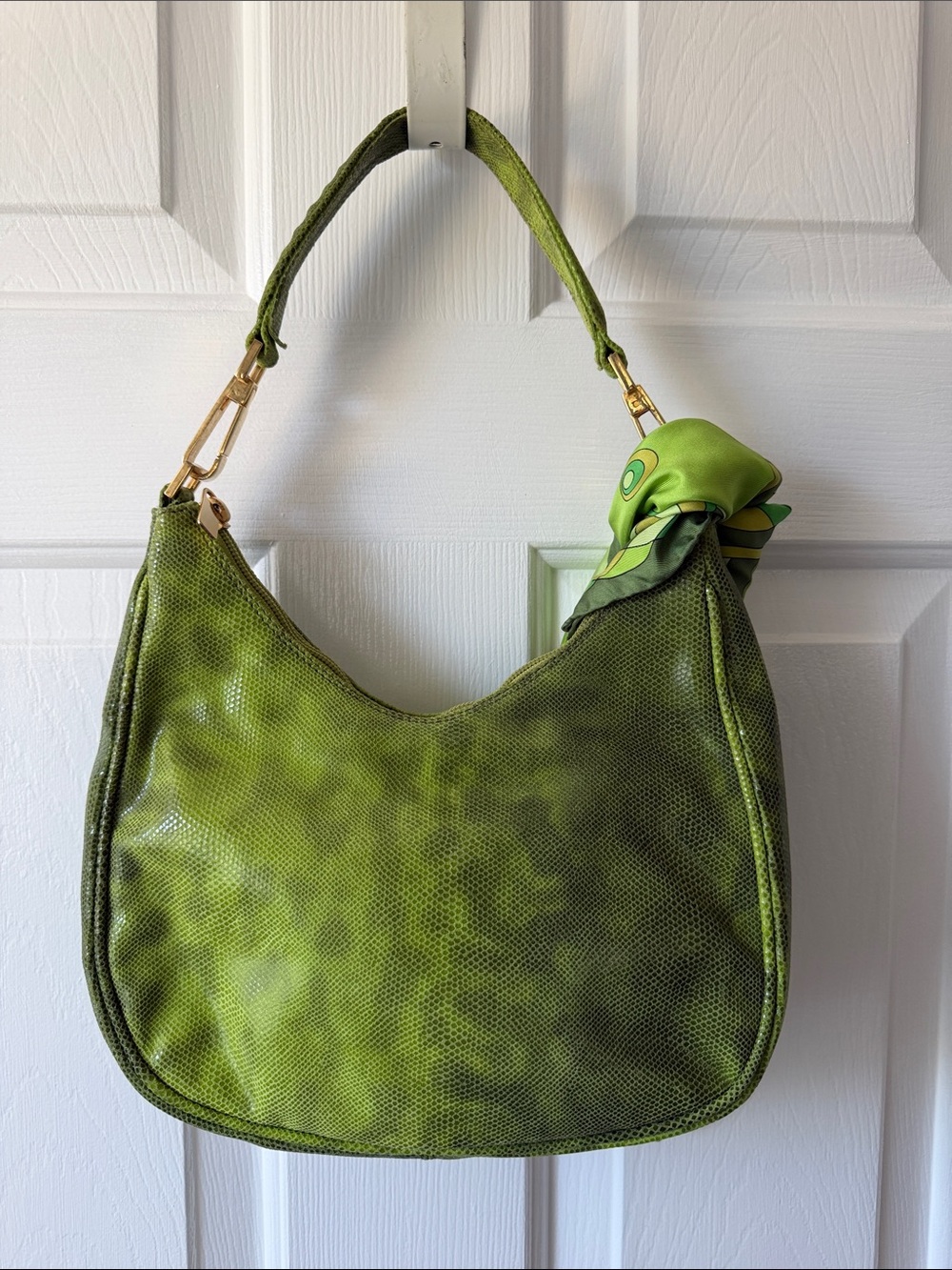 Maurizio Taiuti Lime Green Textured Hobo with Scarf Accent - Picture 2 of 3